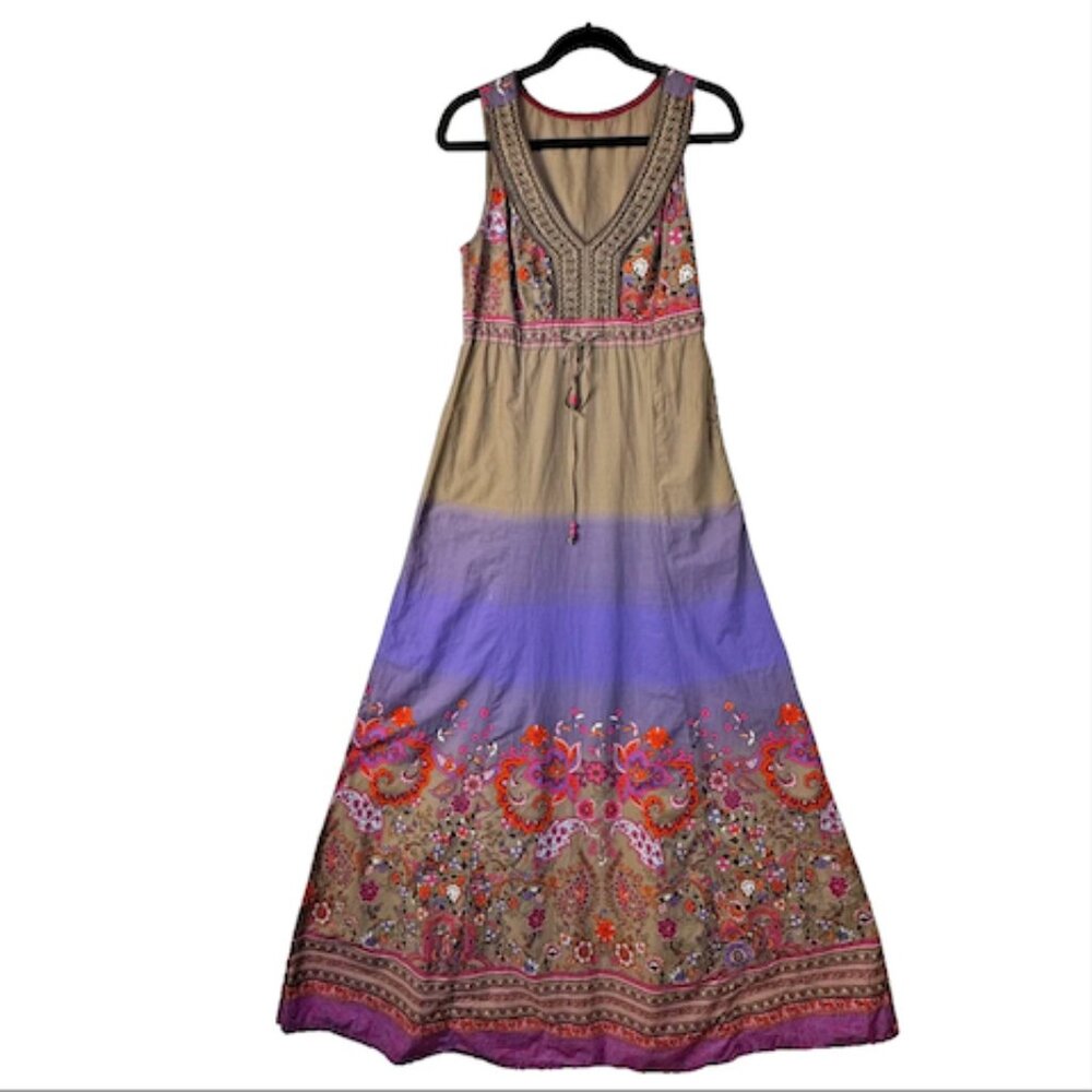 Edc by Esprit Maxi Dress No Sz Tag Sleeveless Floral Purple Brown V-neck Embroid